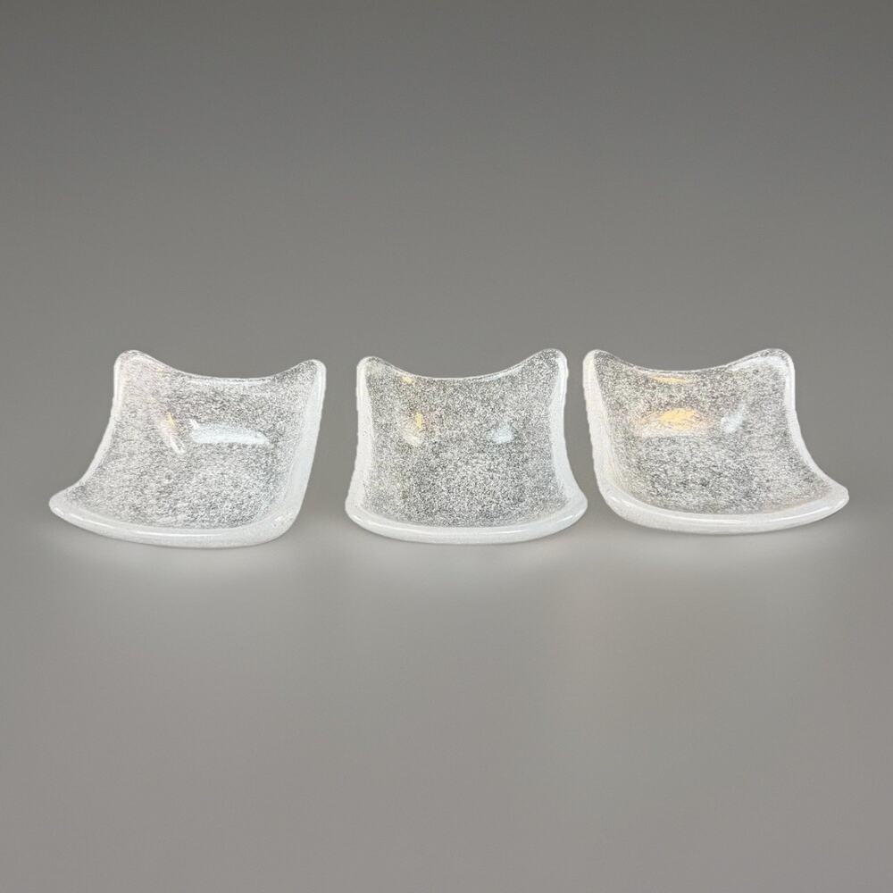 Set of 3 Clear Bubble Glass Small Dish Plate Square Trinket Tray